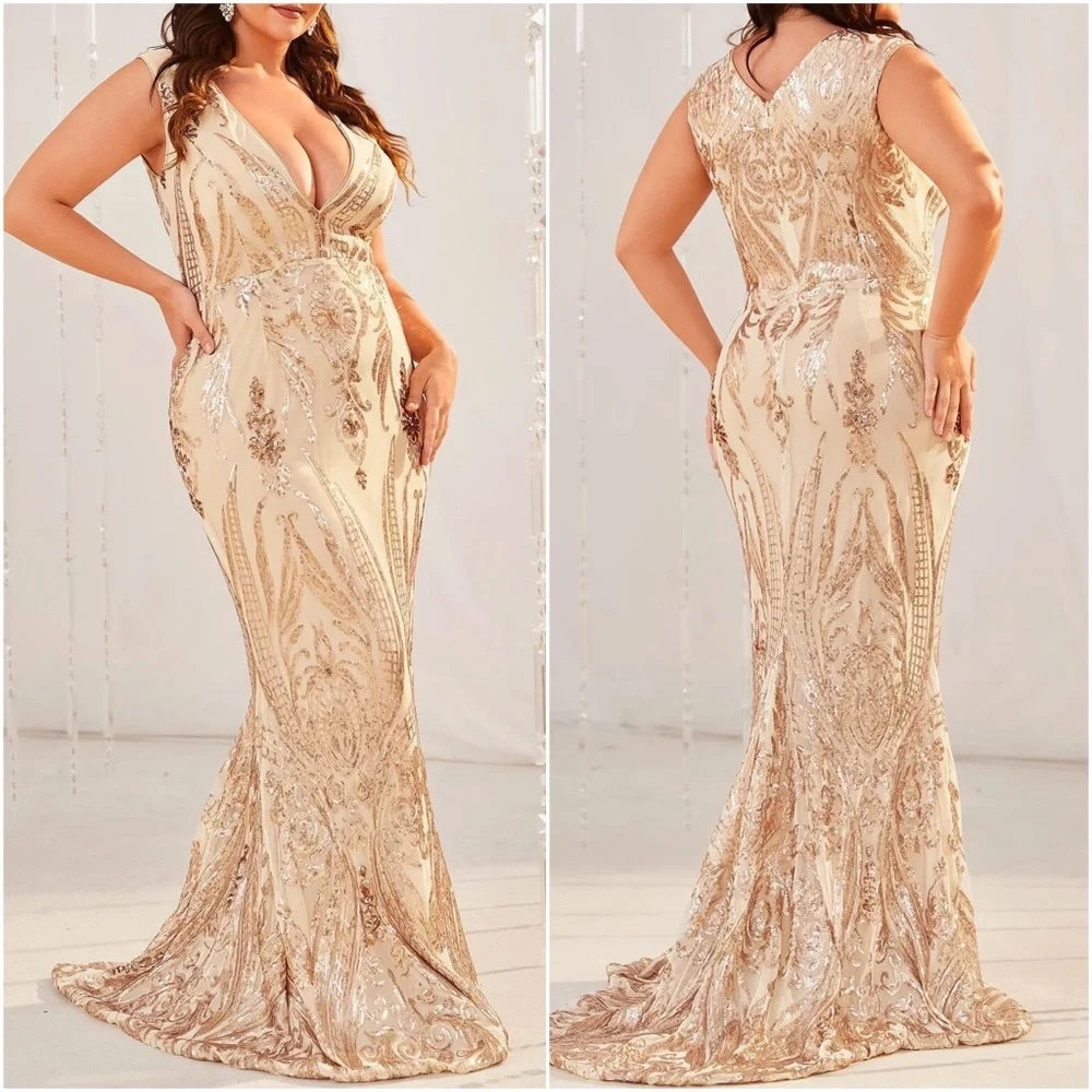 Plus Sequin Sleeveless Party Formal Wedding Prom Dress - Picture 2 of 3